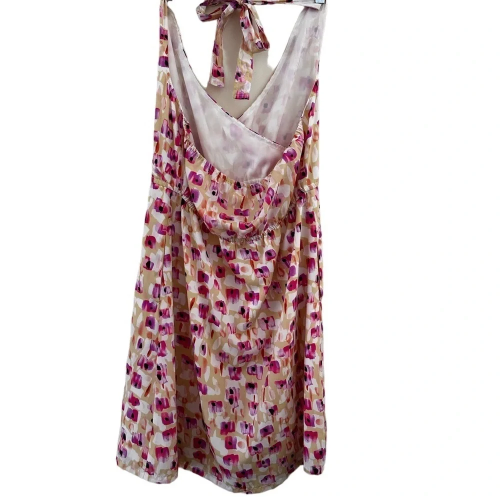 TULLE ANTHRO HALTER PINK MULTI PRINT LINED DRESS S